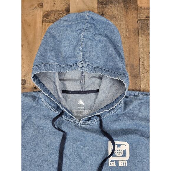 Rare Disney Resort Medium Denim Hoodie Pullover Spellout Script‎ Spirit Jersey - Picture 4 of 16